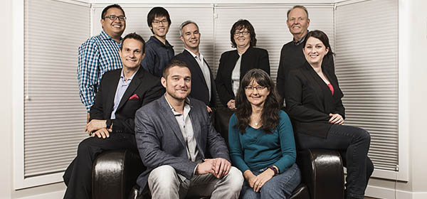 Front, from left: Rolland Lequier, secretary; Dave Bonk, chair; Sue Trefry, project manager, volunteer director; Michelle Caplan, director fund development. Back, from left: John Casuga, family liaison, Kevin Quan, IT director; Jeff Luzack, treasurer; Cindy Eberth, communications director; Bart Bates, vice chair. Photo courtesy Jose Soriano photography