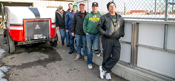 The Deer Ridge ice-making crew consists of, from left, Patrick Morrison, Brent Dawkins, Cory, Bob Hall, Peter Douglas, Gordon Miller. Photo by Michelle Hofer/For CREB®Now