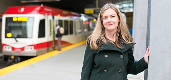 CALGARY, AB.; Nov 19, 2015 – University of Calgary Economics Graduate Laura who wrote a thesis on how LRT’s are impacting housing prices. Photos taken at the 69th street station on the South West Line.  (Michelle Hofer/Michelle Hofer Photography) For CREB – Jamie Zachary.