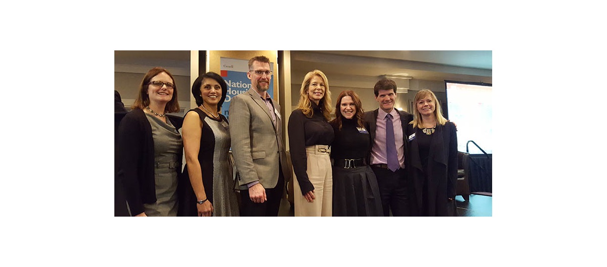 CHAC steering committee members. From left, Sarah Woodgate (City of Calgary), Jyoti Gondek (Haskayne School of Business), Kevin McNichol (Calgary Homeless Foundation), Beverly Jarvis (CHBA-UDI Calgary Region Association), Kim O’Brien (Horizon Housing Society), John Harrop (Attainable Homes Calgary Corporation), and Jennifer Arntfield (City of Calgary). Photo courtesy CHAC