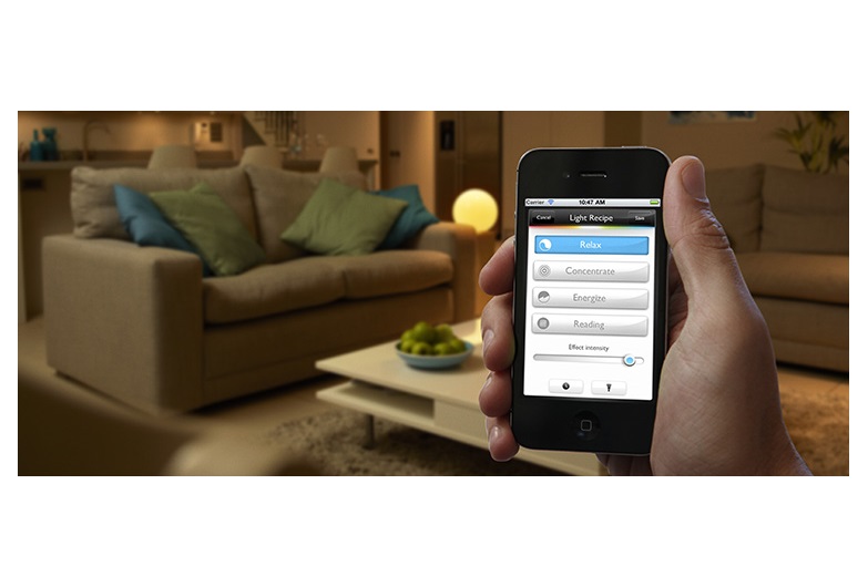 In lighting systems like Philips Hue, the light bulb itself is smart. These bulbs talk to each other via the short-range, low-powered communication standard called ZigBee, allowing wireless control of a lighting system as big or as small as you want — up to 50 lights on one network, in most cases. Photo courtesy Philips Hue