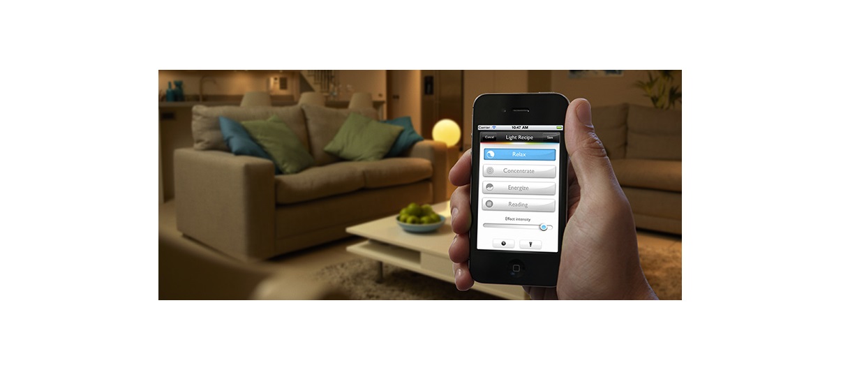 In lighting systems like Philips Hue, the light bulb itself is smart. These bulbs talk to each other via the short-range, low-powered communication standard called ZigBee, allowing wireless control of a lighting system as big or as small as you want — up to 50 lights on one network, in most cases. Photo courtesy Philips Hue