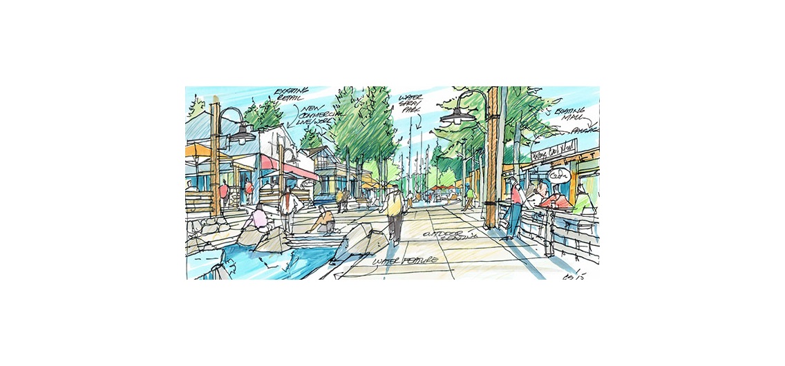 A rendering of the proposed central plaza in Bragg Creek that's part of a plan to revitalize the hamlet. Illustration courtesy Cal Srigley.