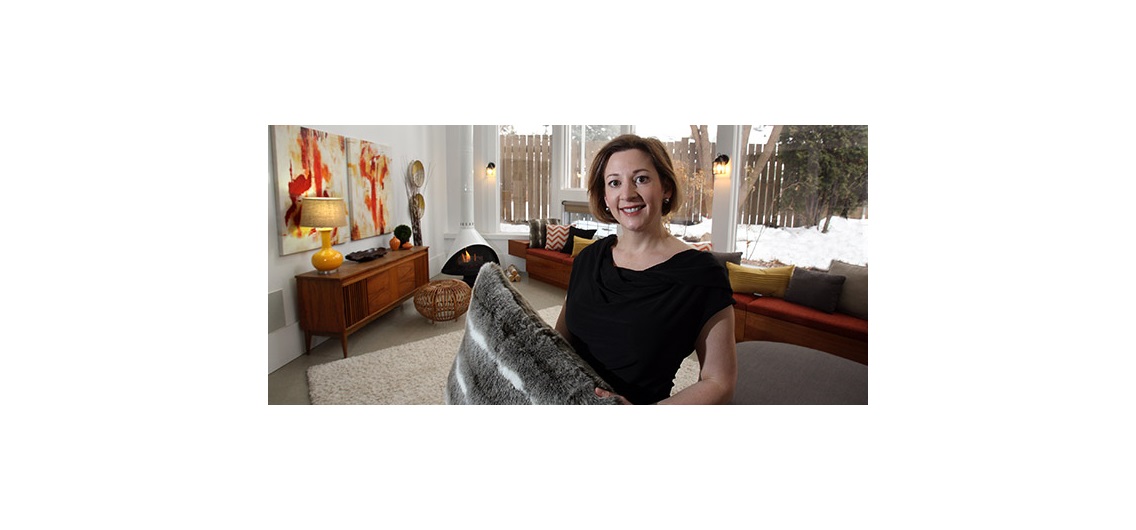 January 22 2016, Calgary AB, Pam Fieber of Edit Home Staging poses with a accent pillow in a Bow Crescent home represented by Perry Lagler-Remax (Wil Andruschak/CREB NOW)