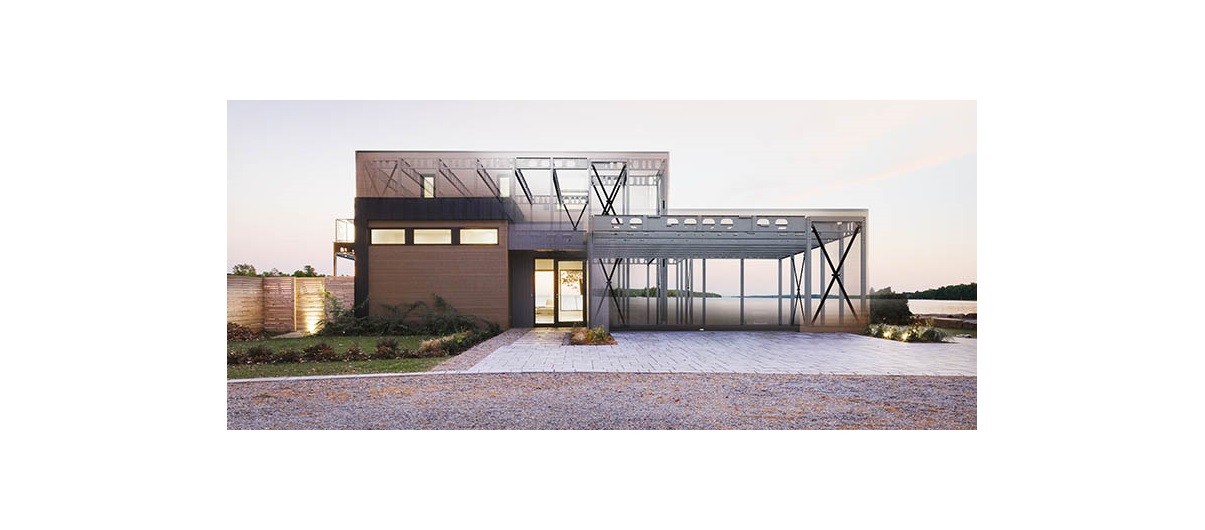 BONE Structure homes are constructed from pre-cut beams that interlock together. The building process generates no waste, and takes under a week to complete. Photo courtesy BONE Structure