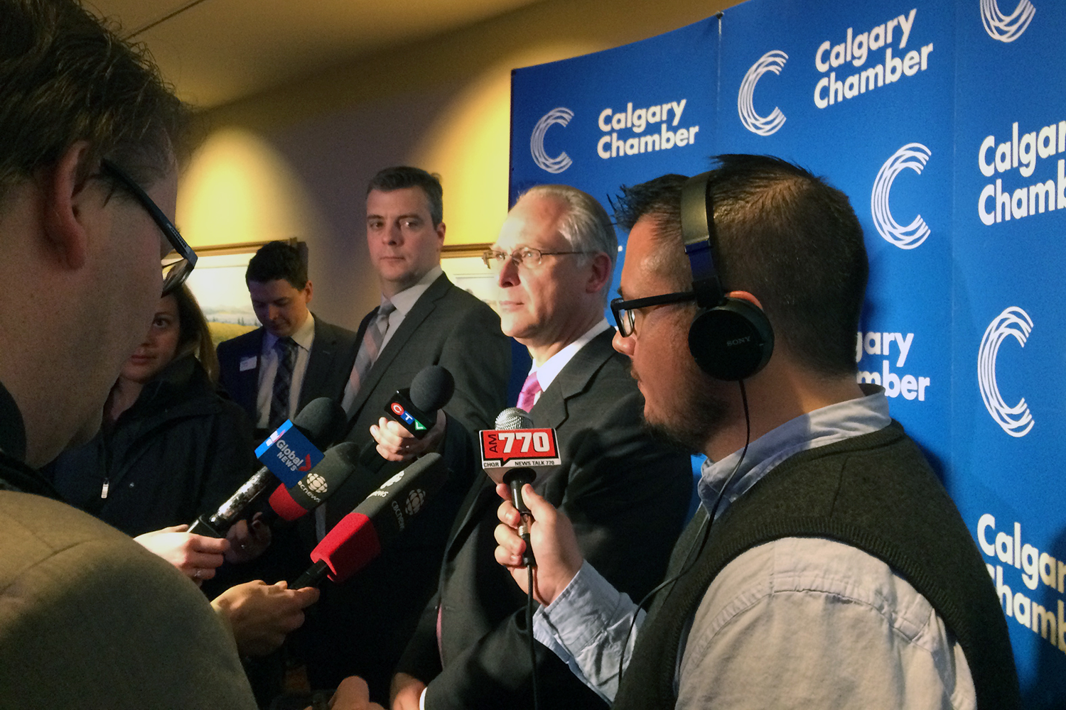 Chris Ragan, chair of Canada’s Ecofiscal Commission, answered questions for the media following the carbon tax luncheon. Photo by Nathan Michaels / For CREB®Now