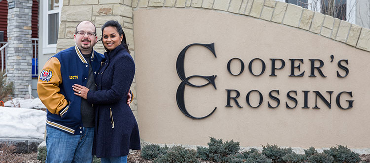 Jarred and Shaaz Jusko Friedman, recently bought a two-storey, semi-detached home in the popular community of Cooper’s Crossing in Airdrie. Photo by Adrian Shellard/For CREB®Now