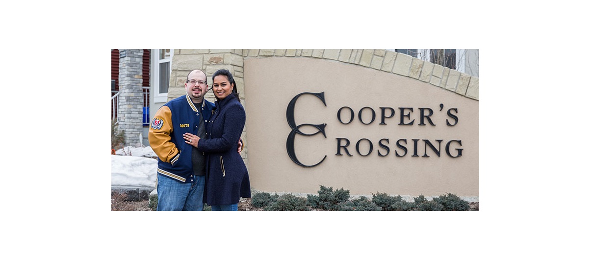 Jarred and Shaaz Jusko Friedman, recently bought a two-storey, semi-detached home in the popular community of Cooper’s Crossing in Airdrie. Photo by Adrian Shellard/For CREB®Now