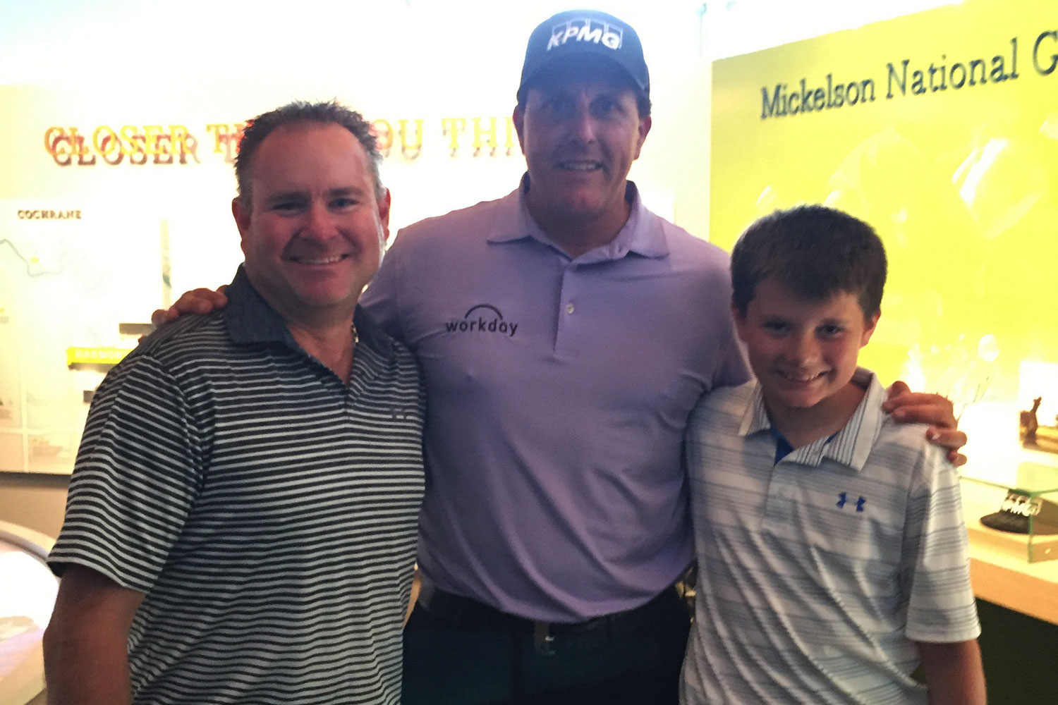 Brian Haydamack (left) and his son Zachary (right) with PGA Tour star Phil Mickelson – who designed the signature golf course that will eventually flank the community of Harmony.
Courtesy Brian Haydamack 