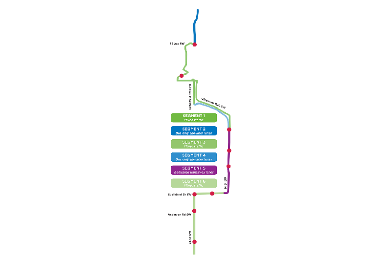 The Southwest Bus Rapid Transit (BRT) project will provide southwest residents with efficient public transit access to a number of currently underserved locations, including Rockyview General Hospital and Mount Royal University. 