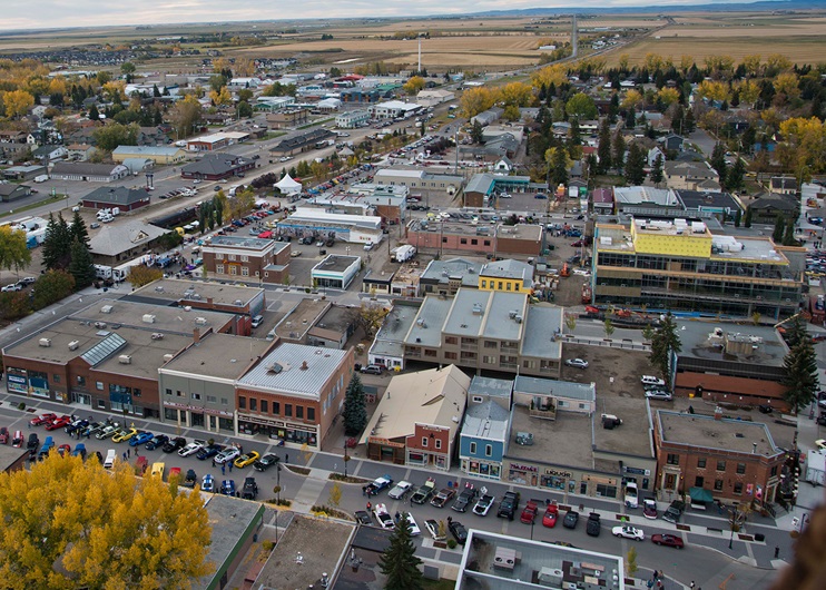 Aerial view of downtown High River during the annual River City Classics Show n’ Shine Car show. Photo courtesy Kirk Davis
