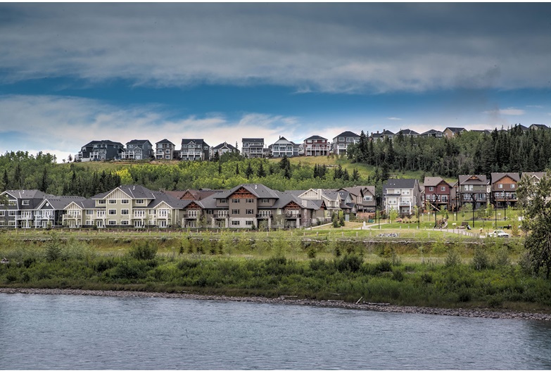 With three distinct neighbourhoods, Riversong covers 320 acres with a portion running along the south shore of the Bow River.   Photo courtesy Tamani Communities.