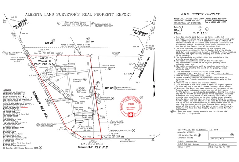 An example of a Real Property Report.
Photo courtesy of the Alberta Land Surveyors' Association.