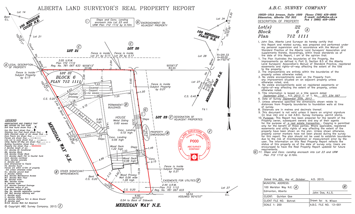 An example of a Real Property Report.
Photo courtesy of the Alberta Land Surveyors' Association.