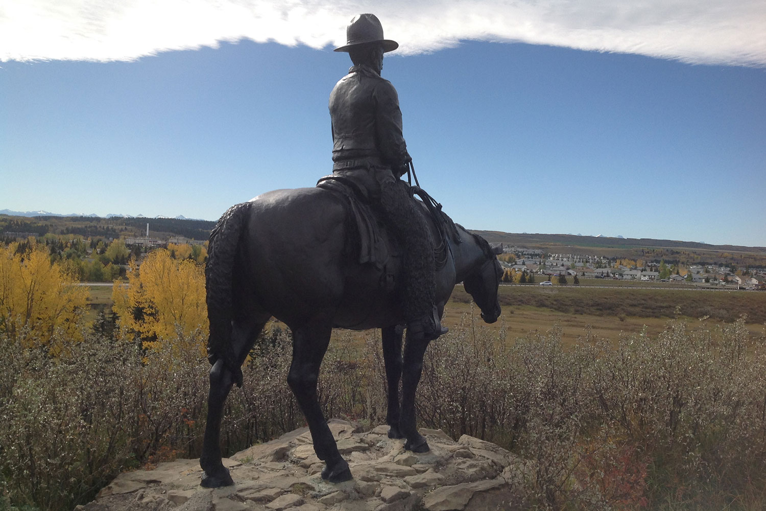 Cochrane's Men of Vision statue looks out over the town, where COVID-19 has fuelled an increase in home sales this year.
Courtesy of the Town of Cochrane