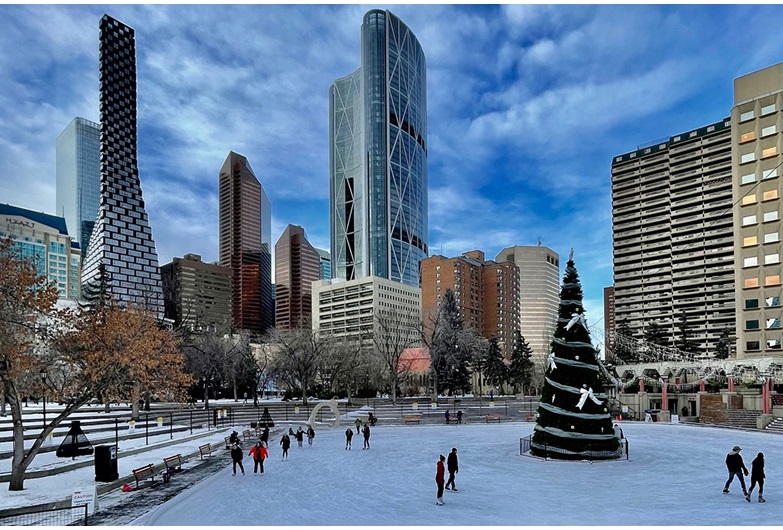 The Olympic Plaza skating rink is a wintery oasis in the heart of downtown. (Cody Stuart / CREB®Now)