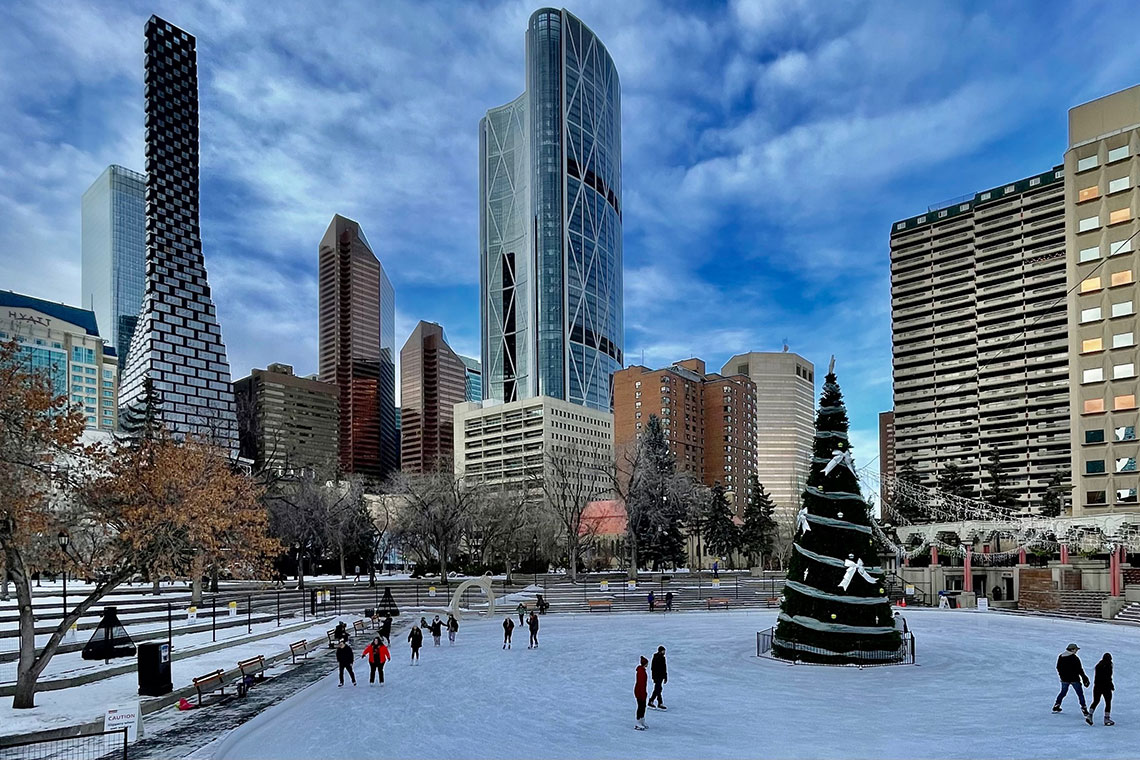 The Olympic Plaza skating rink is a wintery oasis in the heart of downtown. (Cody Stuart / CREB®Now)